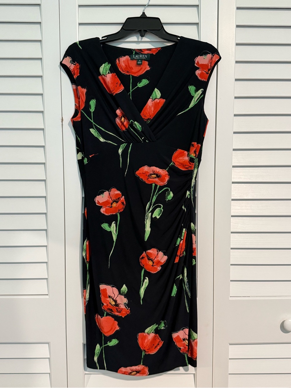 Lauren Ralph Lauren Black Dress with Red and Green Floral Print Size 10 Career
